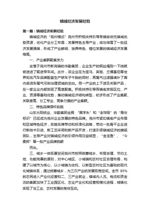镇域经济发展经验