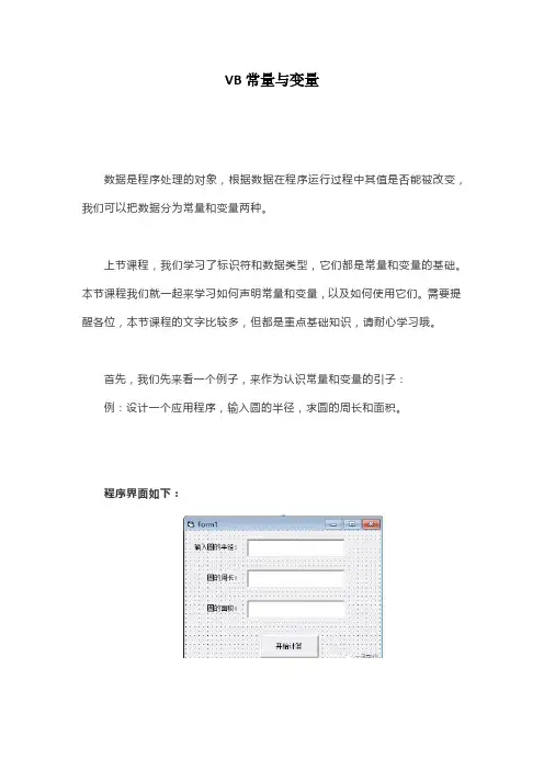 VB常量与变量