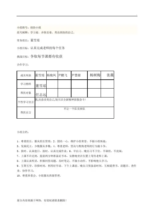 小组合作学习组名口号目标组训.