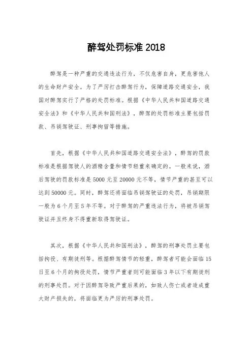 醉驾处罚标准2018