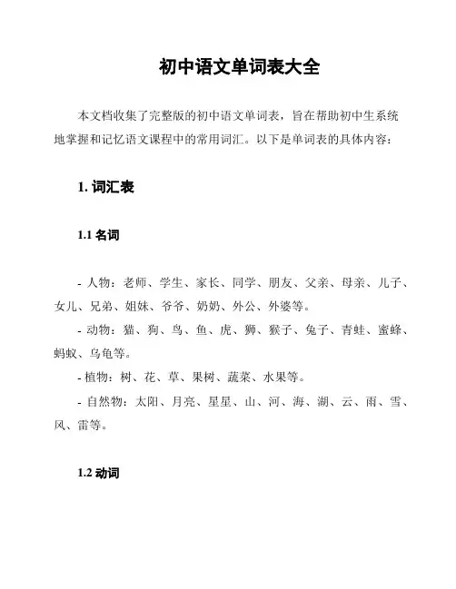 初中语文单词表大全