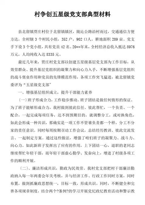 村争创五星级党支部典型材料