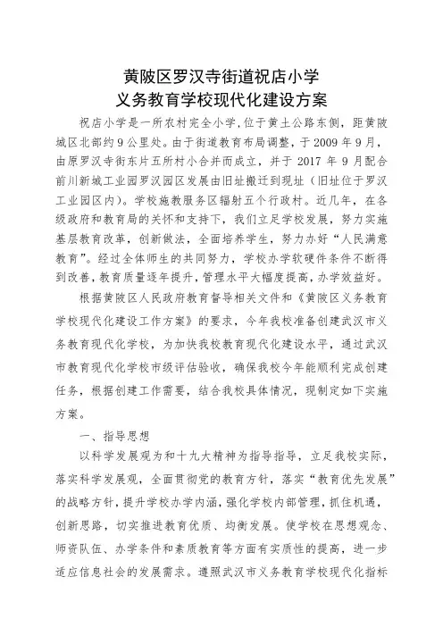 祝店小学武汉市义务教育现代化学校建设方案