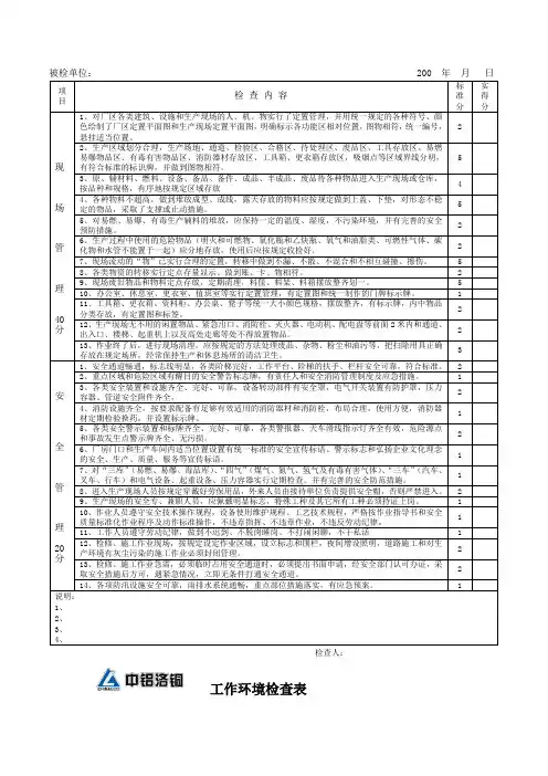 工作环境检查表格式