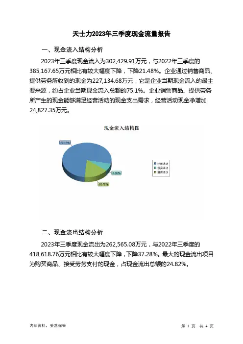 600535天士力2023年三季度现金流量报告
