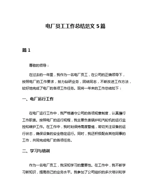 电厂员工工作总结范文5篇