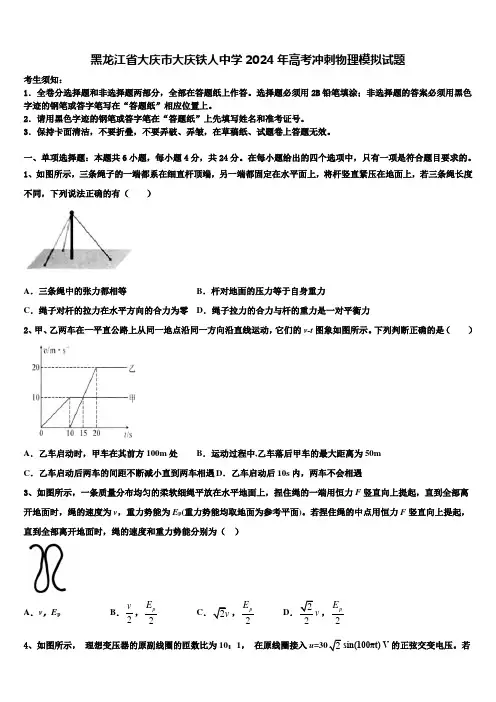 黑龙江省大庆市大庆铁人中学2024年高考冲刺物理模拟试题含解析