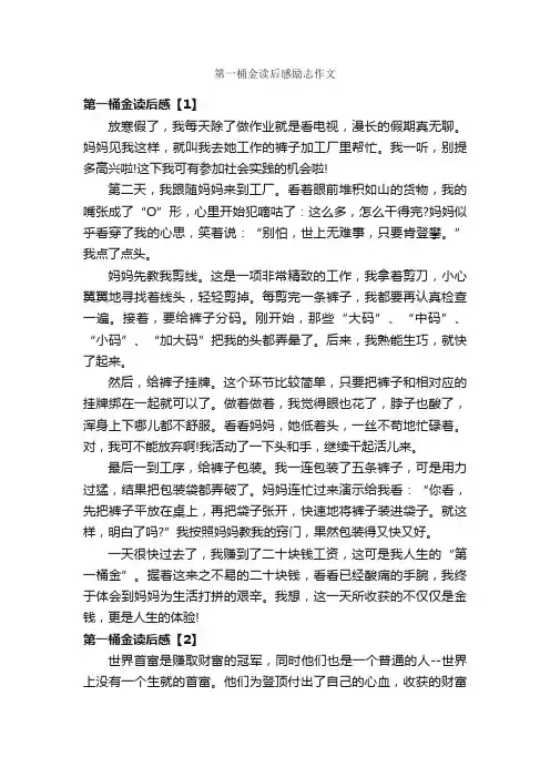 第一桶金读后感励志作文