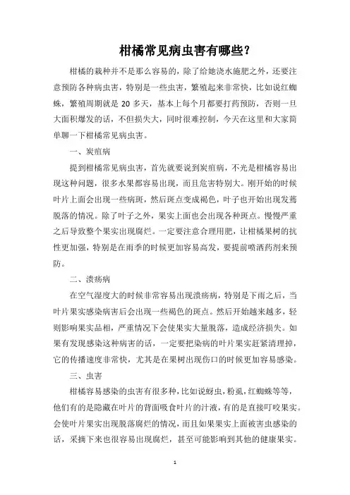 柑橘常见病虫害有哪些？