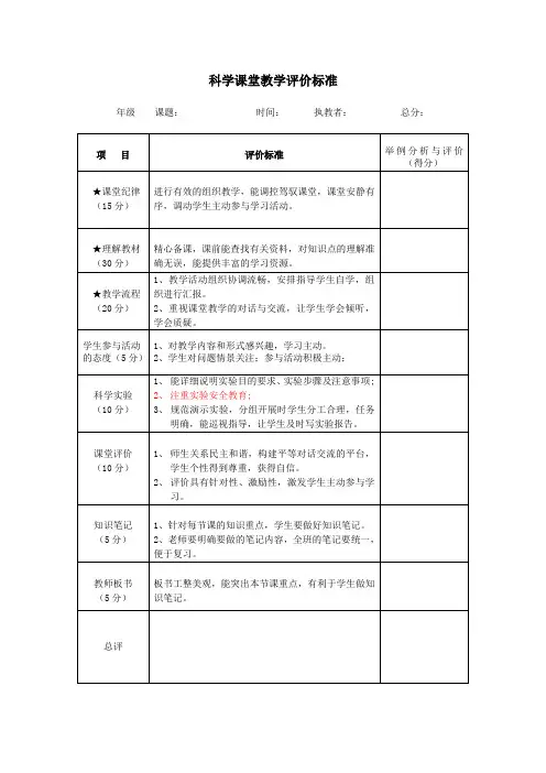 科学学科评价标准