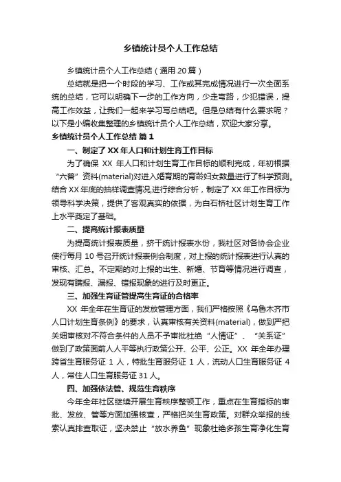乡镇统计员个人工作总结（通用20篇）