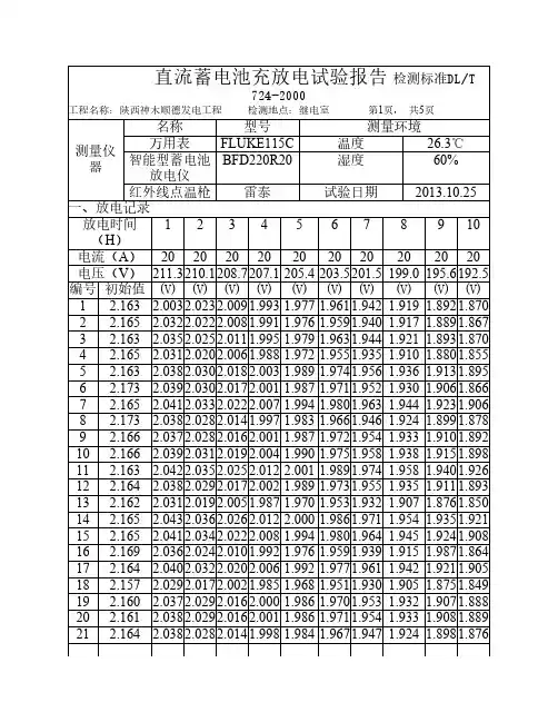 直流系统蓄电池充放电试验    报告 2