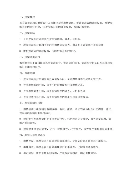 旅游行业舆情应急处置预案