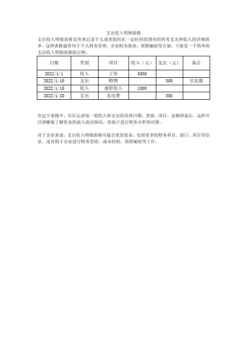 支出收入明细表格
