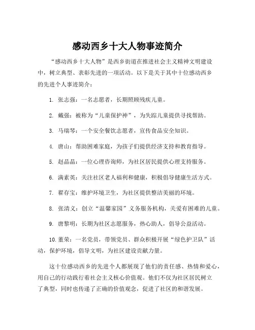 感动西乡十大人物事迹简介