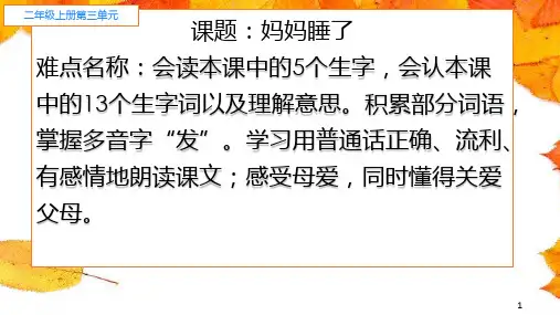 最新人教部编版二年级语文上册《妈妈睡了》优质课件