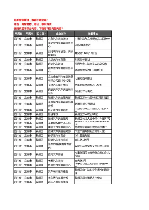 新版四川省宜宾市叙州区汽车装潢企业公司商家户名录单联系方式地址大全77家