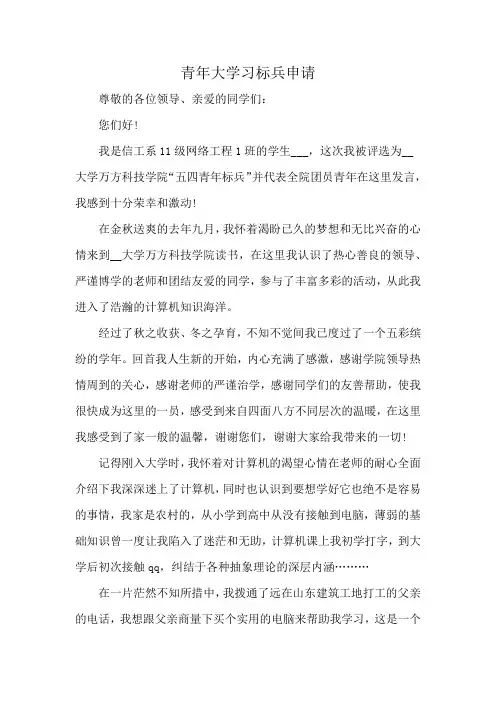 青年大学习标兵申请