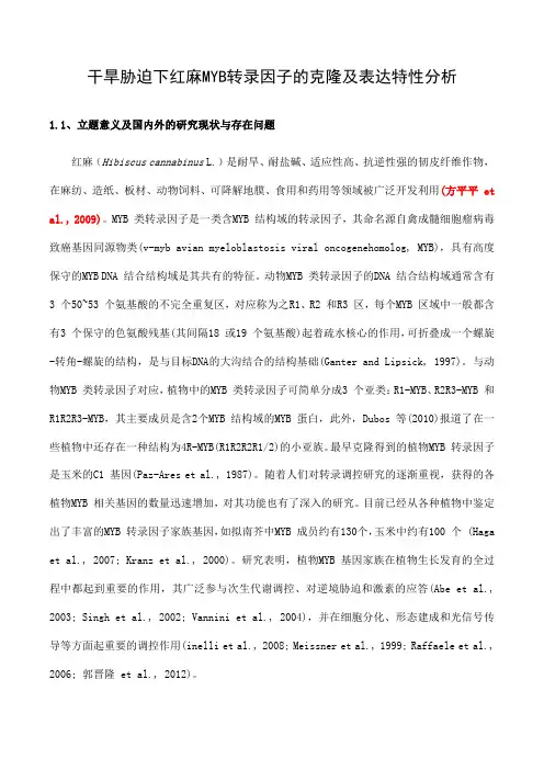 干旱胁迫下红麻MYB转录因子的克隆及表达特性分析-项目立项开题报告