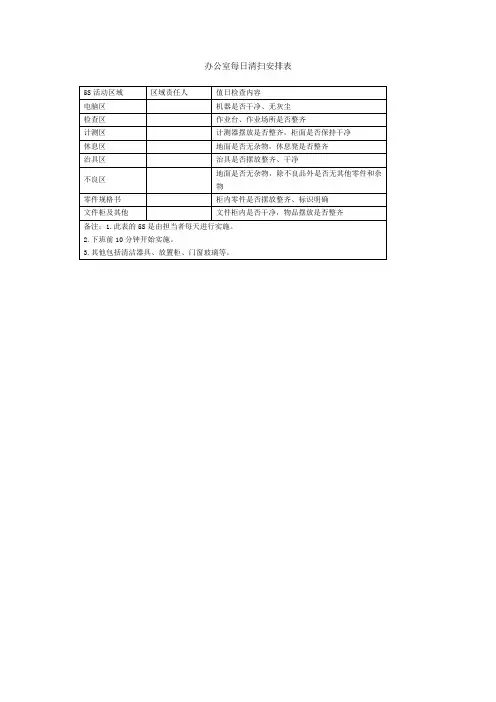 办公室每日清扫安排表