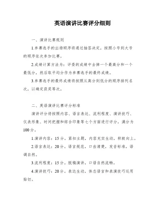 英语演讲比赛评分细则
