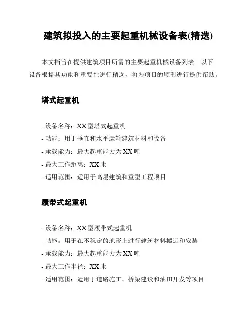 建筑拟投入的主要起重机械设备表(精选)