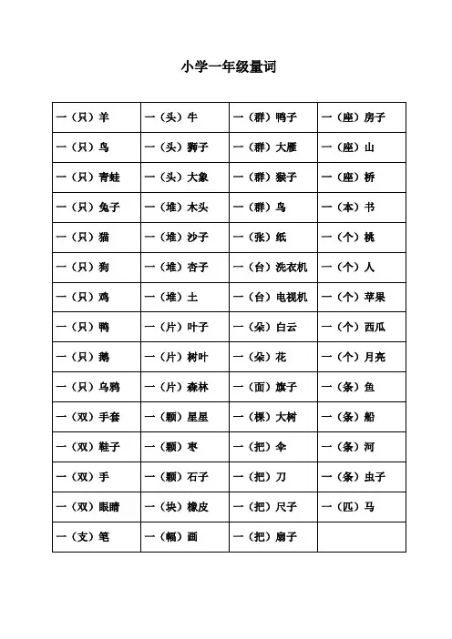 (完整)一年级量词