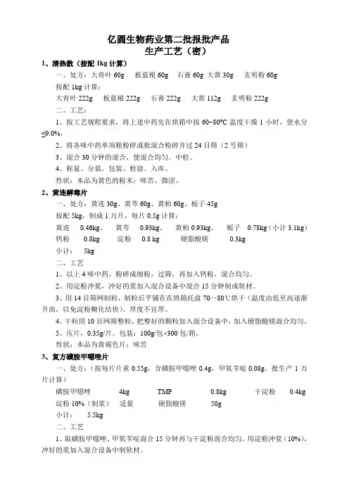 亿圆第二批报批产品工艺
