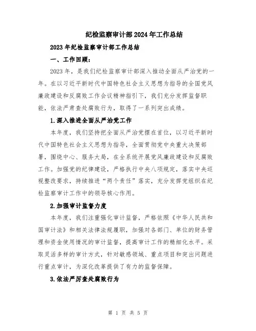 纪检监察审计部2024年工作总结