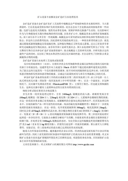 矿山设备专家解读金矿选矿污水处理技术