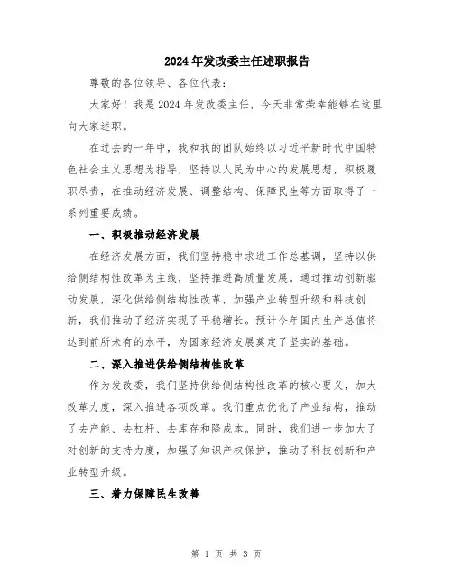 2024年发改委主任述职报告