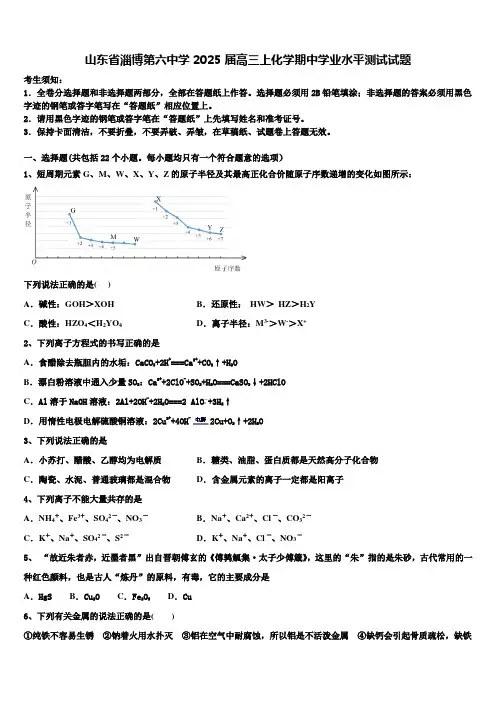山东省淄博第六中学2025届高三上化学期中学业水平测试试题含解析