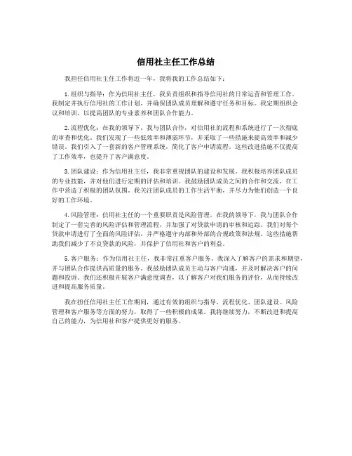 信用社主任工作总结