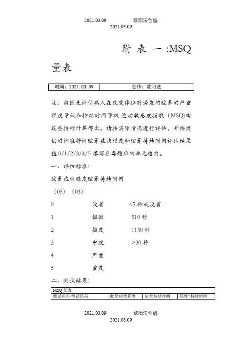 眩晕量表01之欧阳法创编