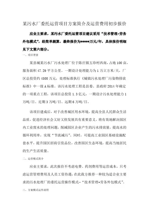 污水厂委托运营方案及运营费用初步报价