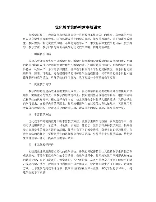 优化教学策略构建高效课堂