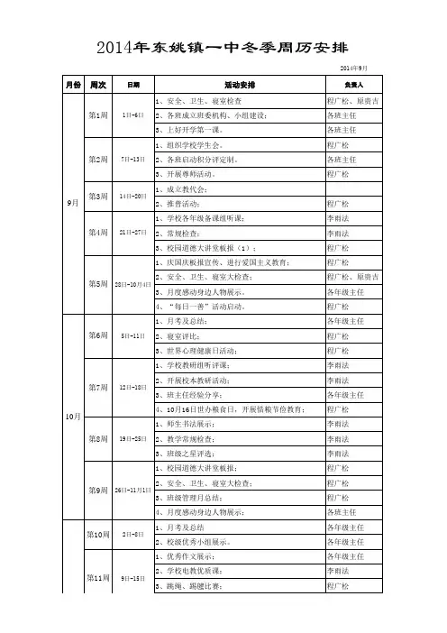 14秋周历安排