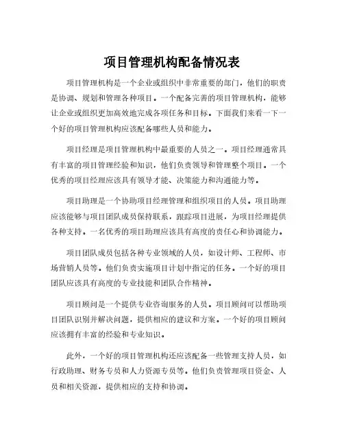 项目管理机构配备情况表