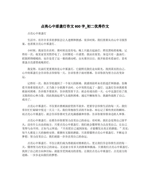 点亮心中那盏灯作文600字_初二优秀作文