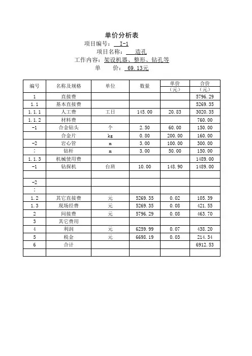 灌浆单价分析