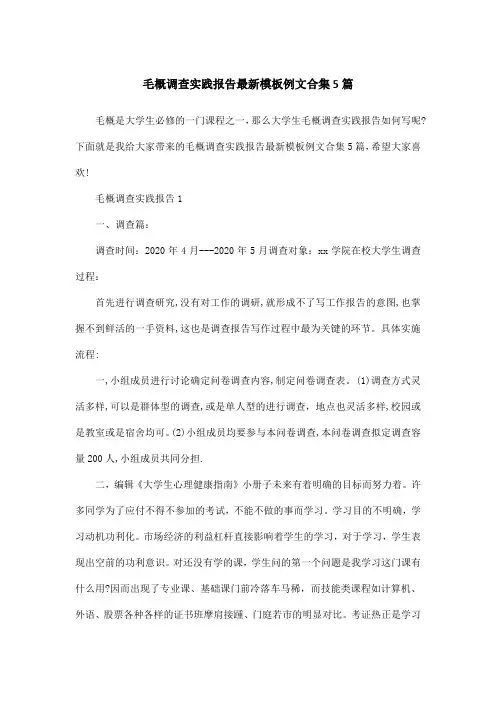 毛概调查实践报告最新模板例文合集5篇