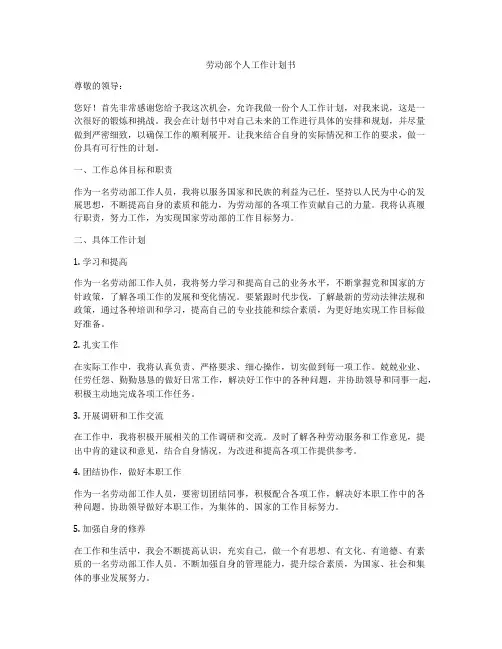 劳动部个人工作计划书
