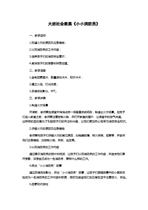 大班社会教案《小小消防员》