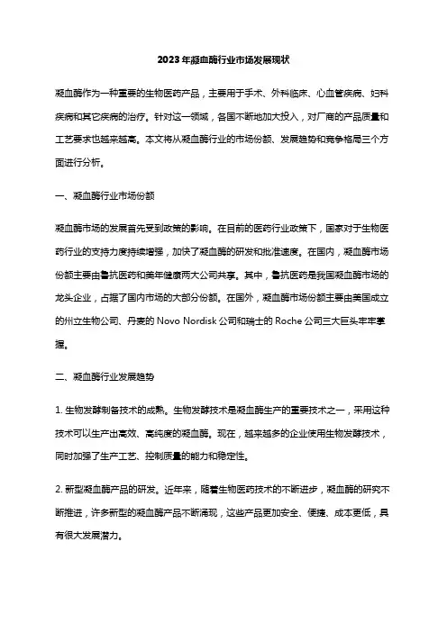 2023年凝血酶行业市场发展现状
