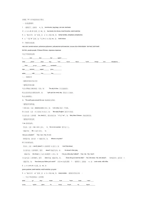 苏教版1-6英语语法复习要点总结