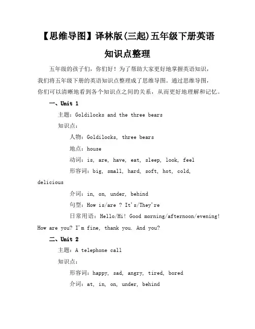 【思维导图】译林版(三起)五年级下册英语知识点整理