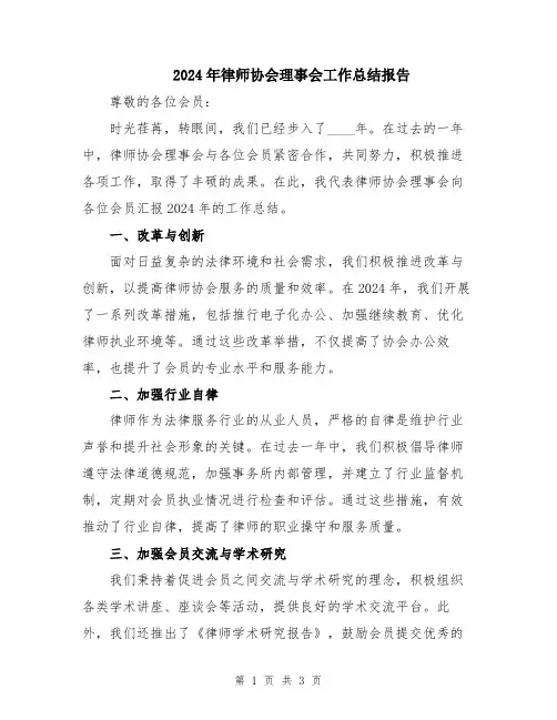 2024年律师协会理事会工作总结报告