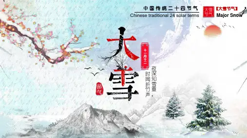 梅花树枝与冬日雪景背景的大雪节气介绍PPT模板