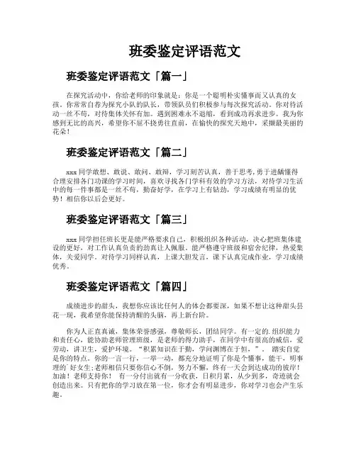班委鉴定评语范文