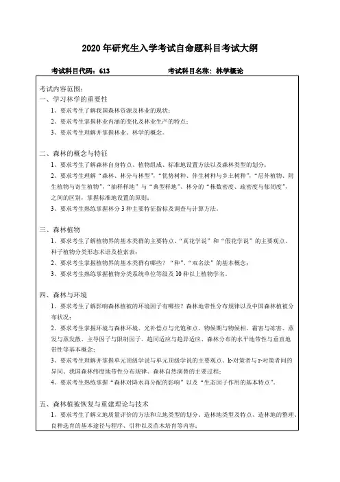 东北林业大学大学613林学概论东北林业大学大学2020考研专业课初试大纲
